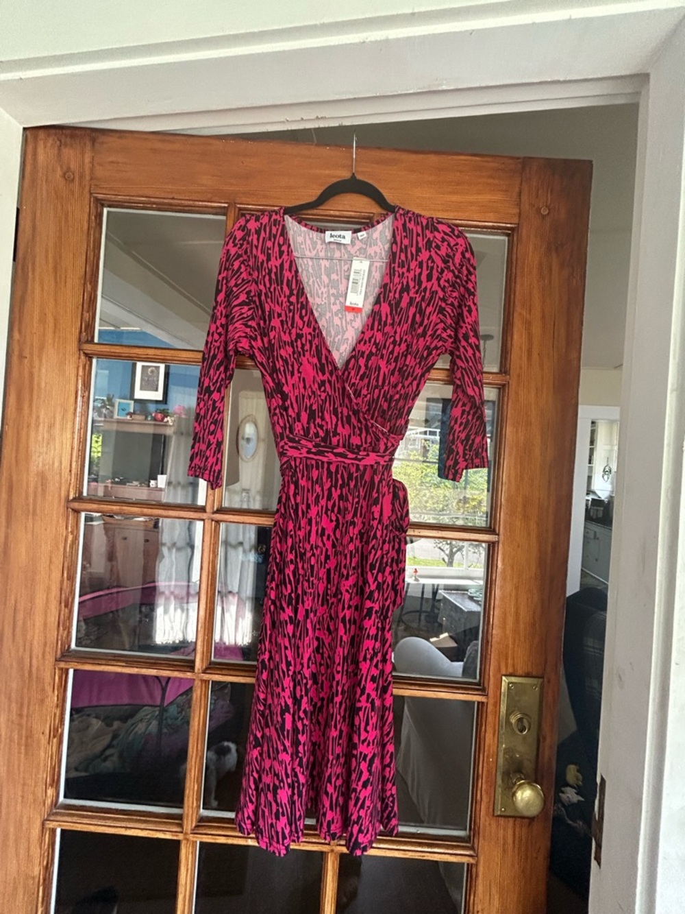 Pink & Black Wrap Dress - Faux Wrap Midi Dress